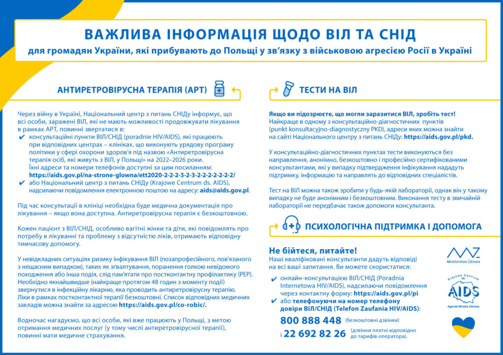 Ważne informacje dot. HIV i AIDS w języku polskim i w języku ukraińskim
