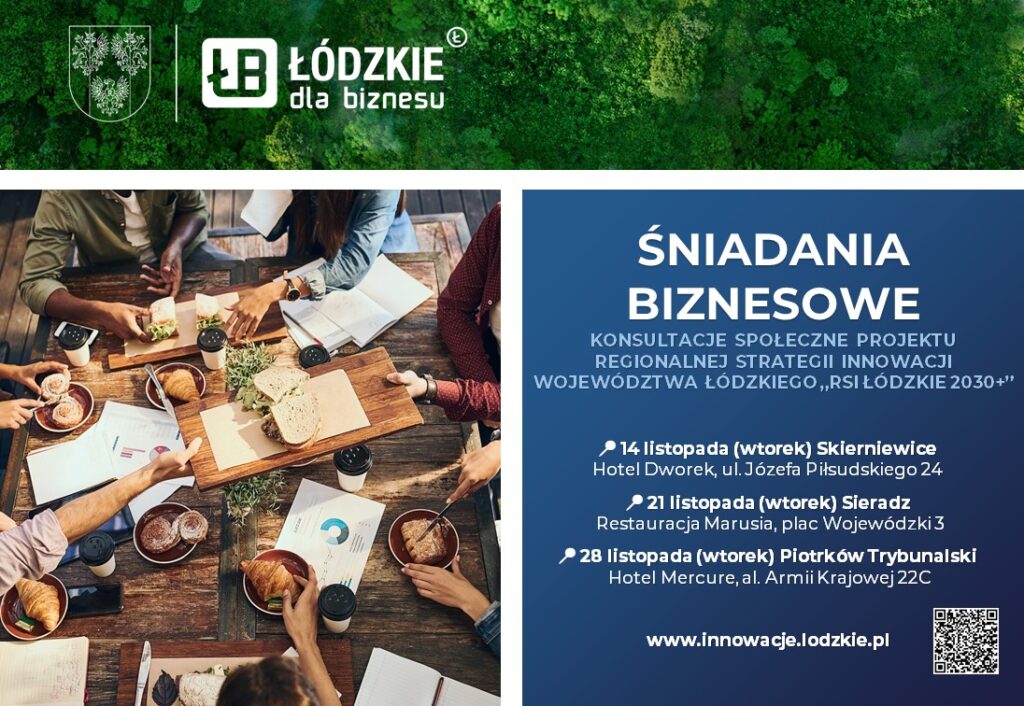 ŚNIADANIA BIZNESOWE w ramach konsultacji społecznych projektu Regionalnej Strategii Innowacji Województwa Łódzkiego „RSI Łódzkie 2030+”