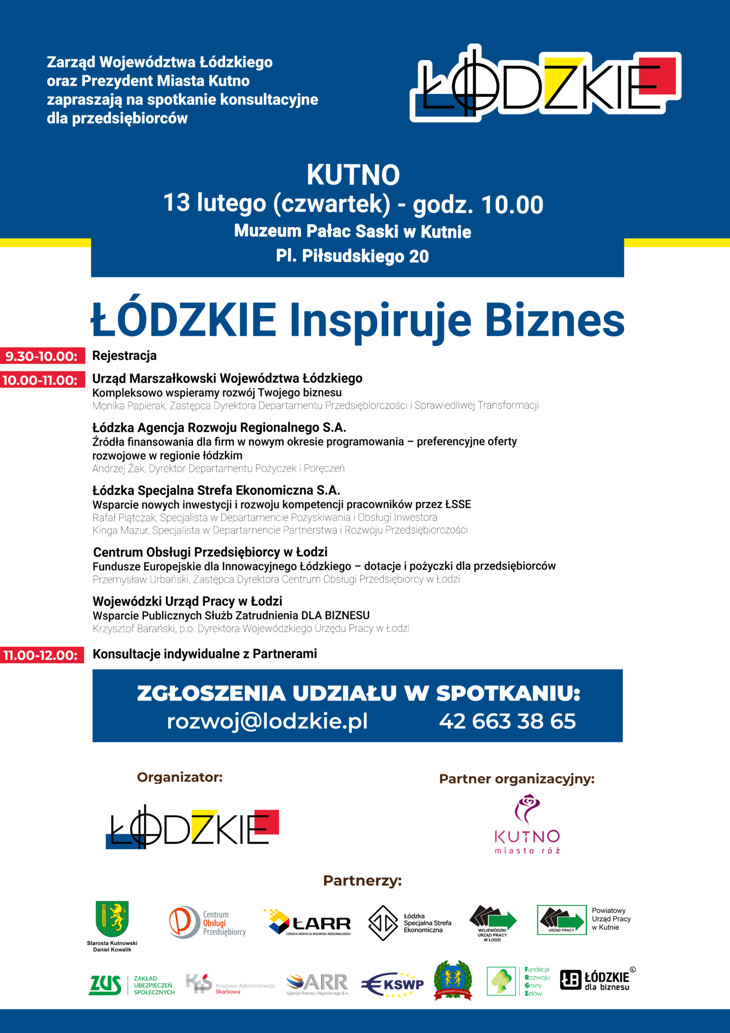 Zaproszenie na spotkanie konsultacyjne dla przedsiębiorców – ŁÓDZKIE Inspiruje Biznes, 13 lutego 2025 r. w Kutnie