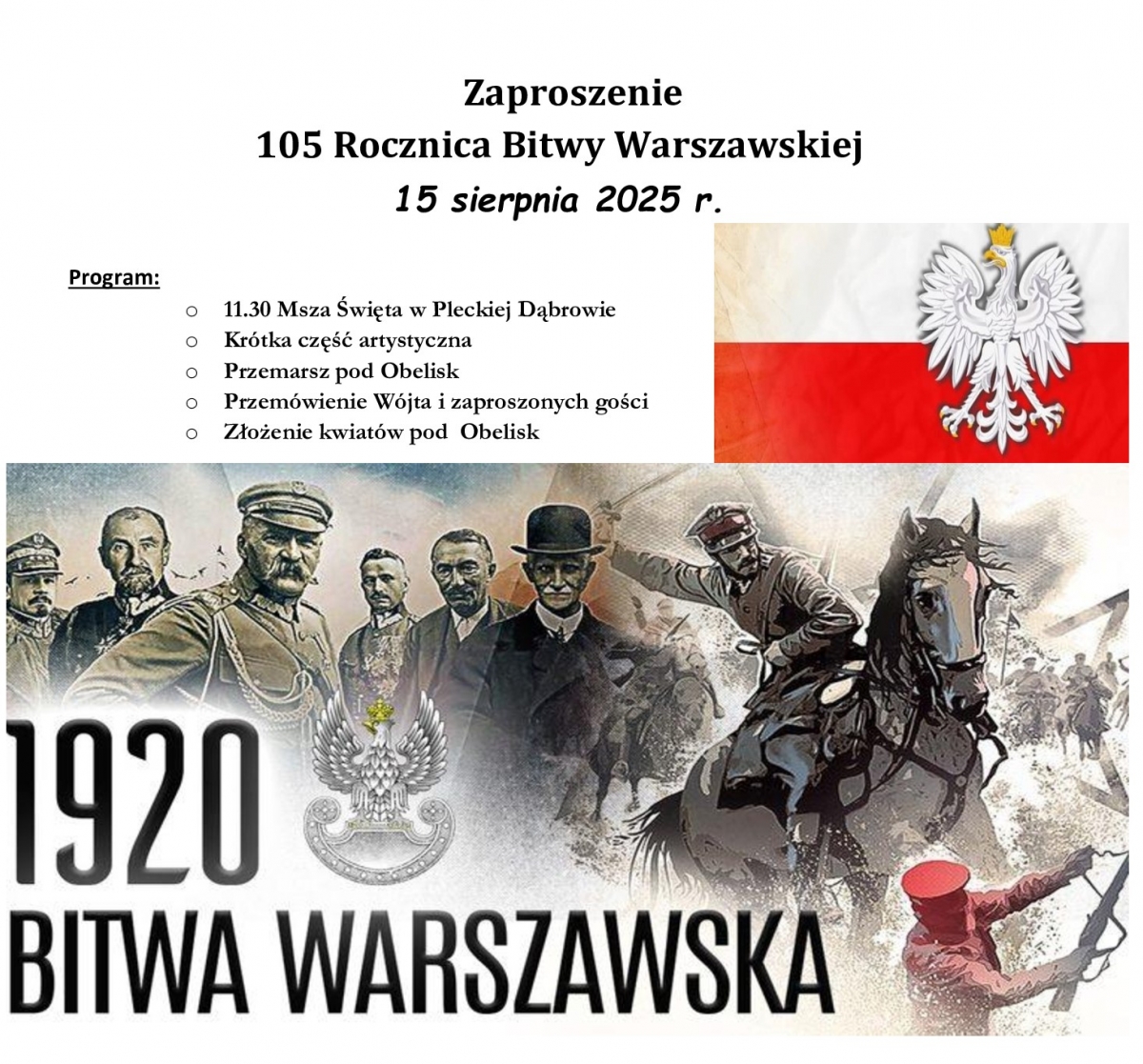 Zaproszenie na uroczystości patriotyczne z okazji 105 rocznicy Bitwy Warszawskiej!