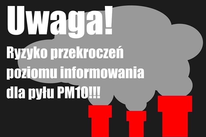 Powiadomienie o ryzyku wystąpienia przekroczenia poziomu alarmowego dla pyłu zawieszonego PM10 w powietrzu