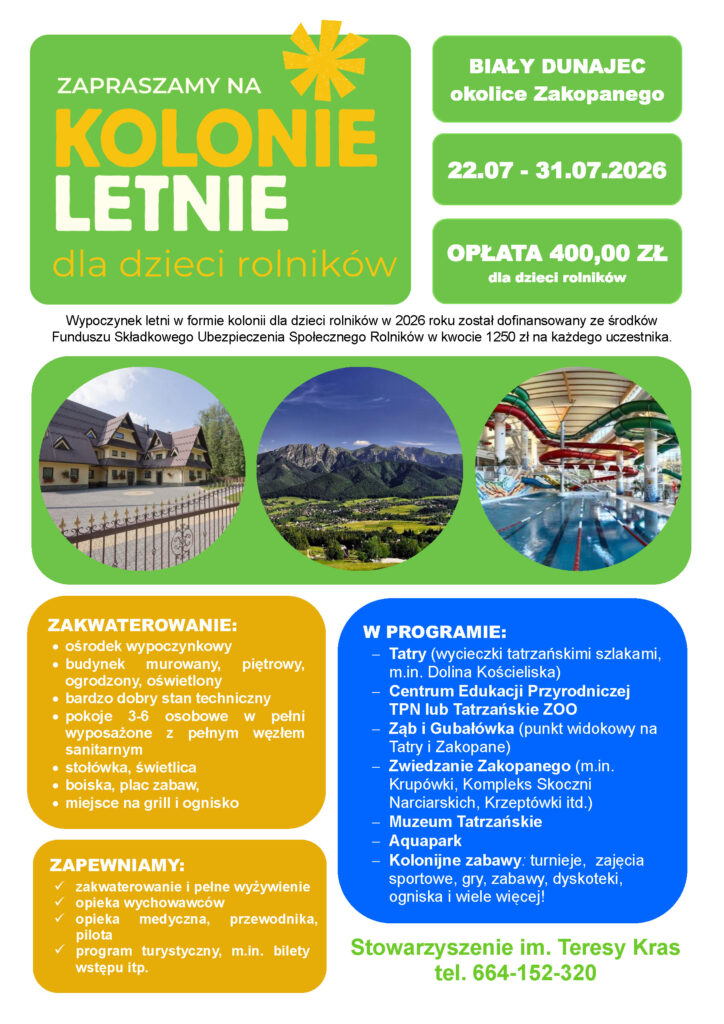 Dotacja FSUSR - kolonie dla dzieci rolników z woj. łódzkiego
